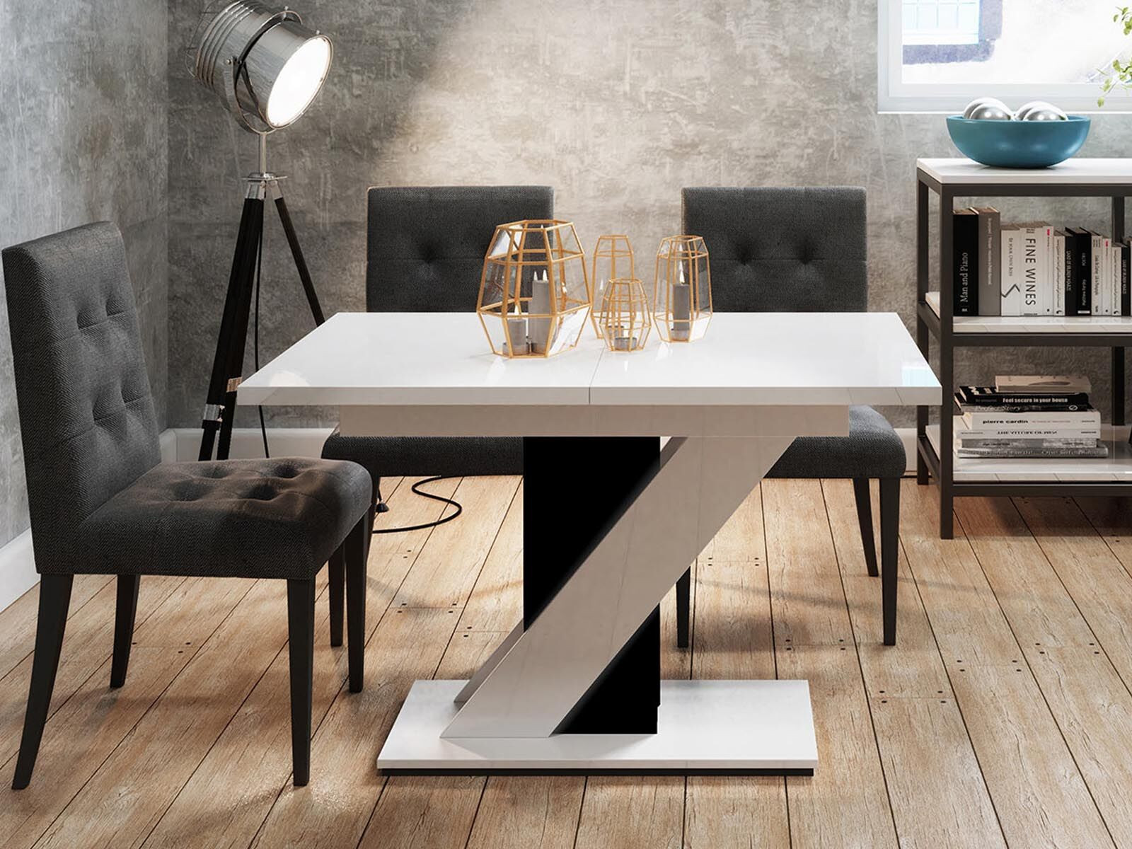 Verlengbare eettafel MAEVA 120>160 cm hoogglans zwart/hoogglans wit