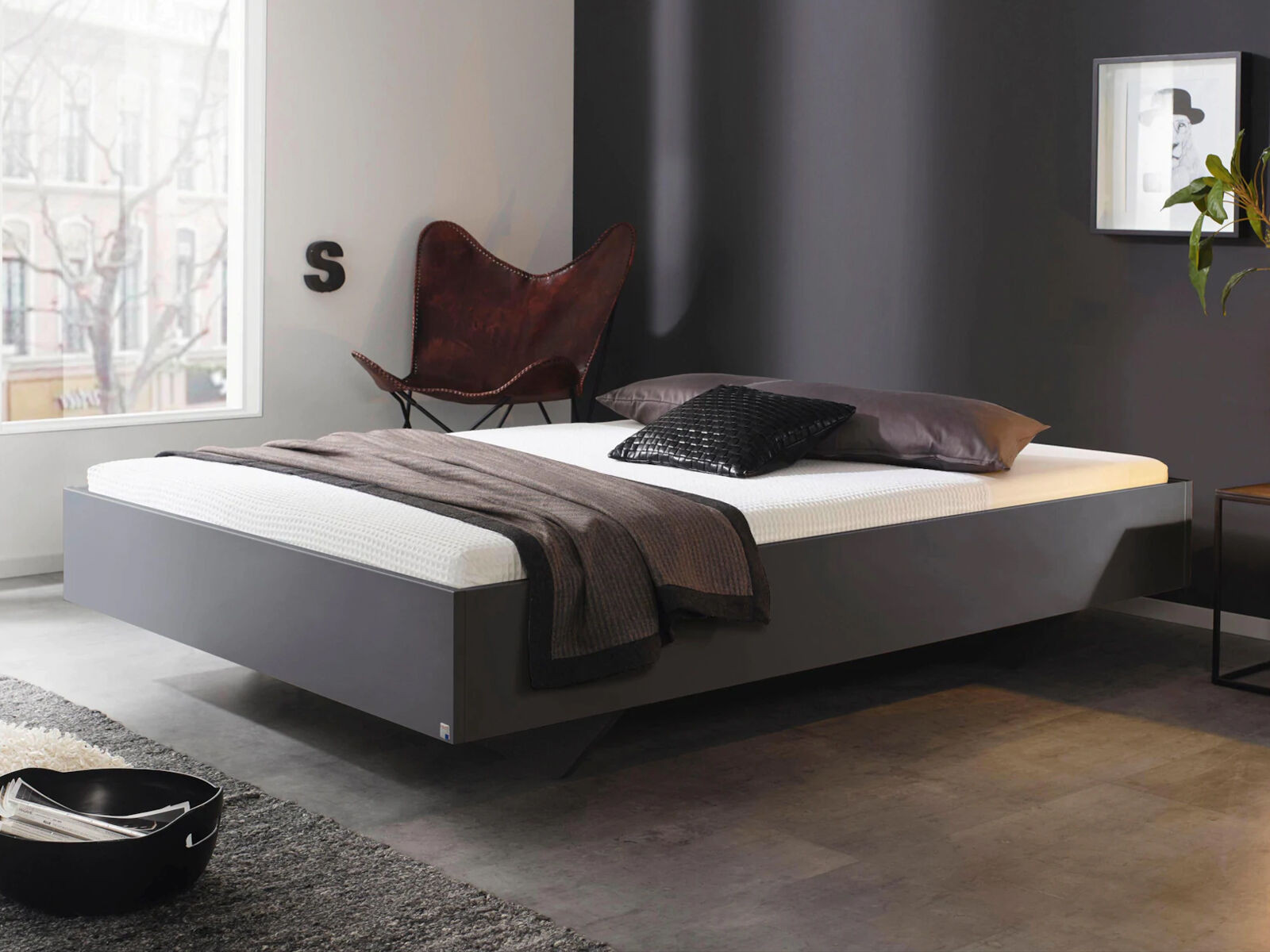 Bed IXANA 140x200 cm metaalgrijs zonder hoofdeinde