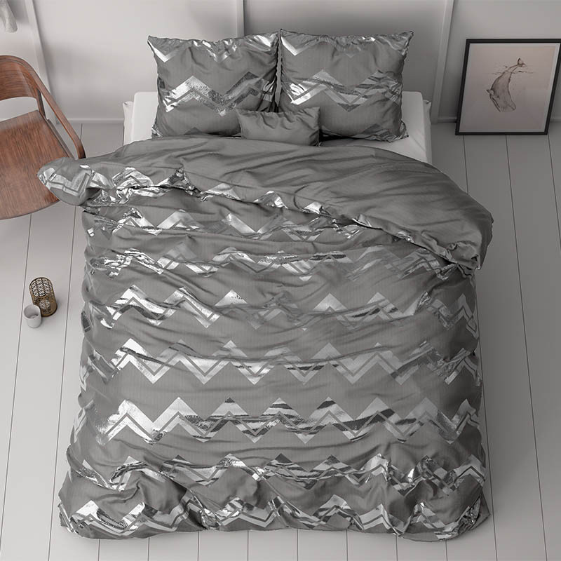 Dekbedovertrek Glamour Wave - Tweepersoons (200x200 cm) - Grijs & Zilver Microvezel - Dessin: Patroon, Luxe - Sleeptime - Dekbed-Discounter.nl