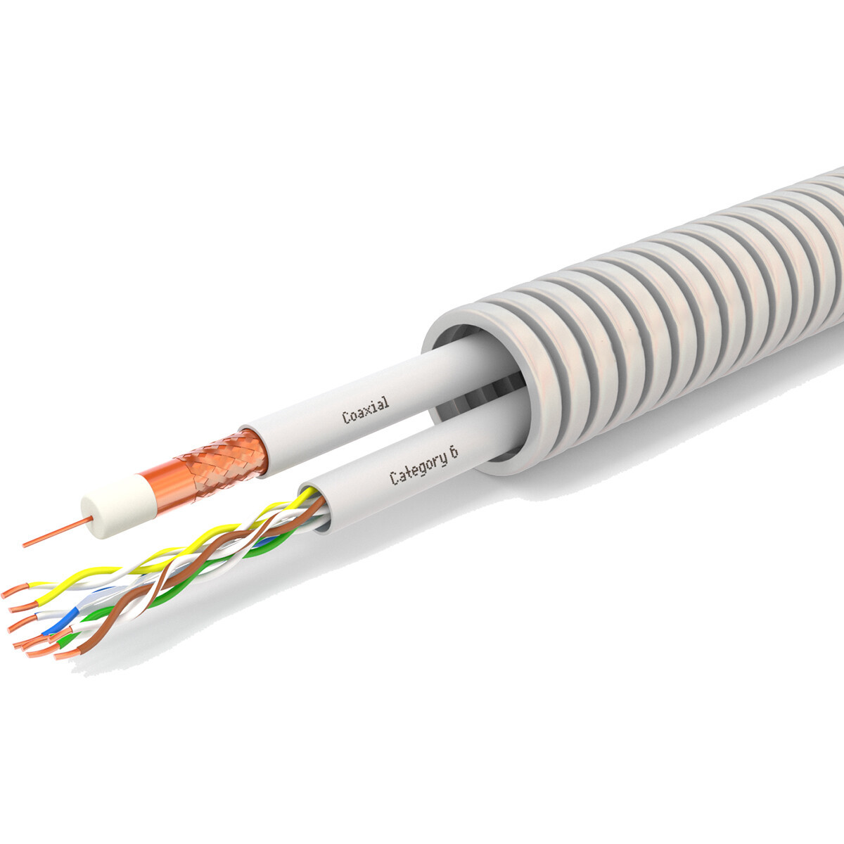 Flexibele Buis met CAT6 + Coax - Voorbedrade Flexbuis - 1x UTP CAT6 U/UTP + 1x Coax Kabel - 20mm - 100 Meter