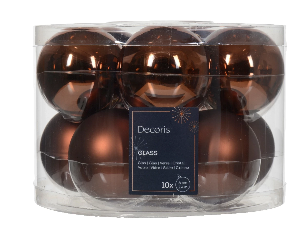 Decoris kerstballen Glas 10st Espresso 6cm