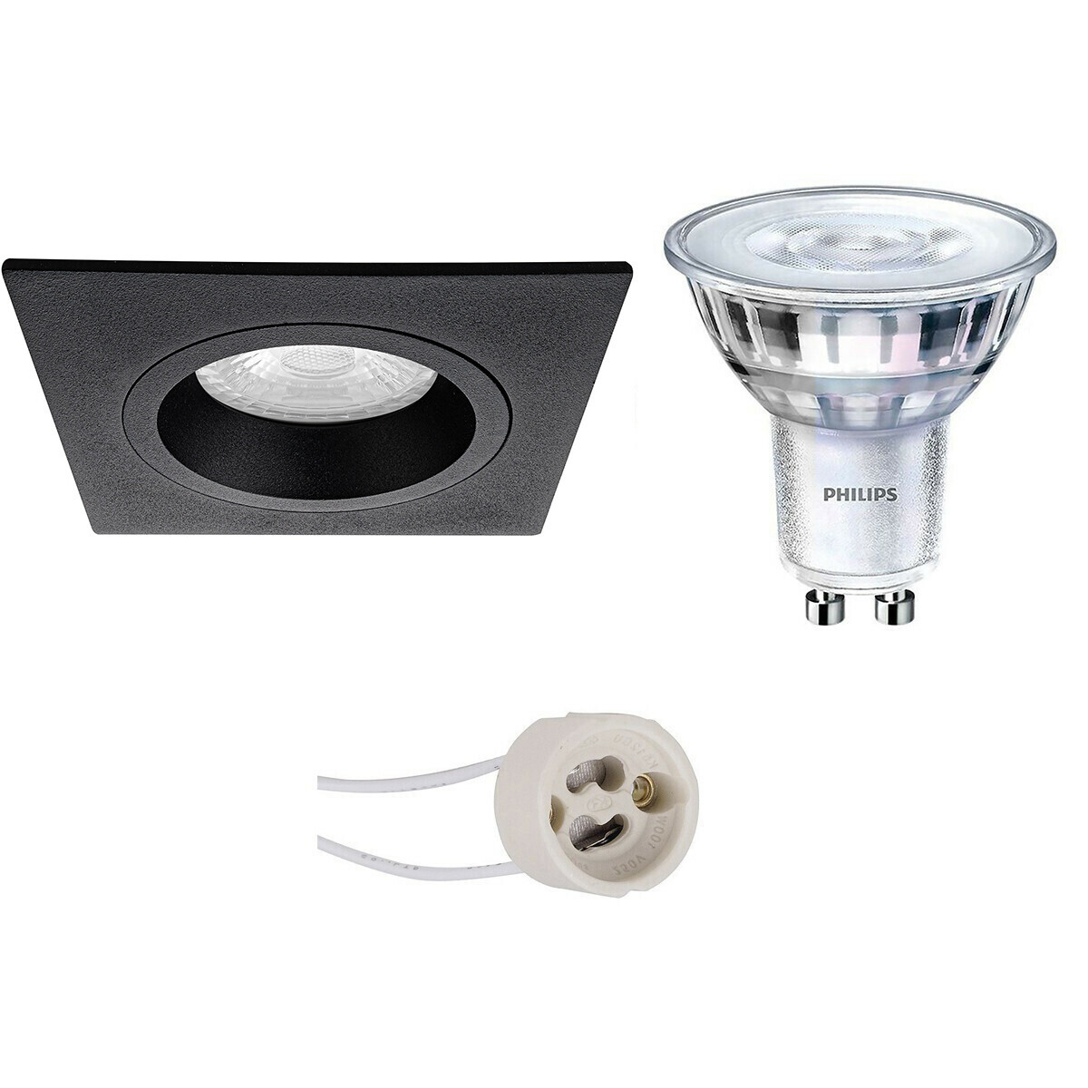 LED Spot Set - Pragmi Rodos Pro - GU10 Fitting - Inbouw Vierkant - Mat Zwart - 93mm - Philips - SceneSwitch 827 36D - 1.5W-5W - Warm Wit 2200K-2700K - Dimbaar