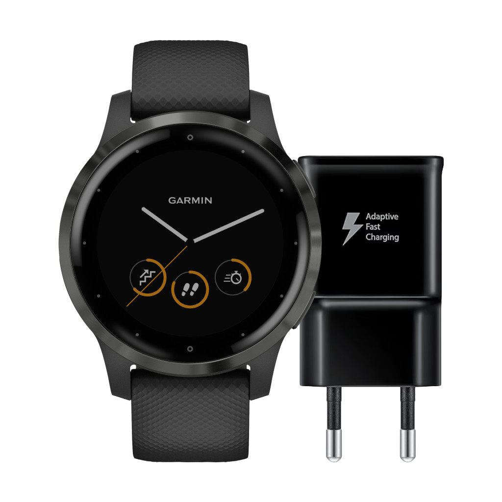 Garmin Vivoactive 4 Zwart 45 mm + Samsung Adaptive Fast Charging Oplader met Usb A Poort