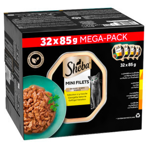 Sheba Mini Filets Gevogelte Selectie in saus megapack natvoer kat (kuipjes 85 g) 1 verpakking (32 x 85 g)