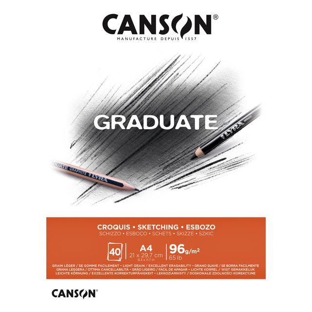 Schetsboek Canson Graduate Croquis A4 96gr 40vel | 5 stuks