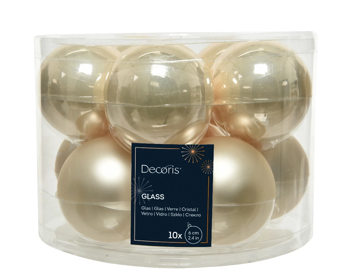 Decoris kerstballen Glas 10st parel 6cm