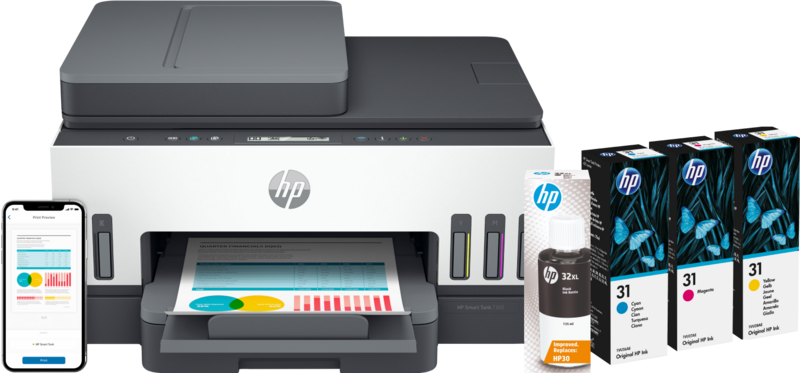 HP Smart Tank 7305 + 1 set extra inkt