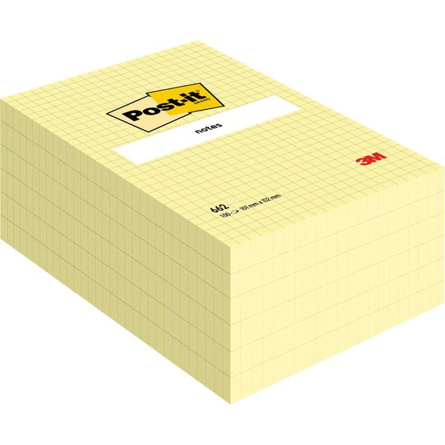 Post-it Notes, ft 102 x 152 mm, geel, geruit, blok van 100 vel