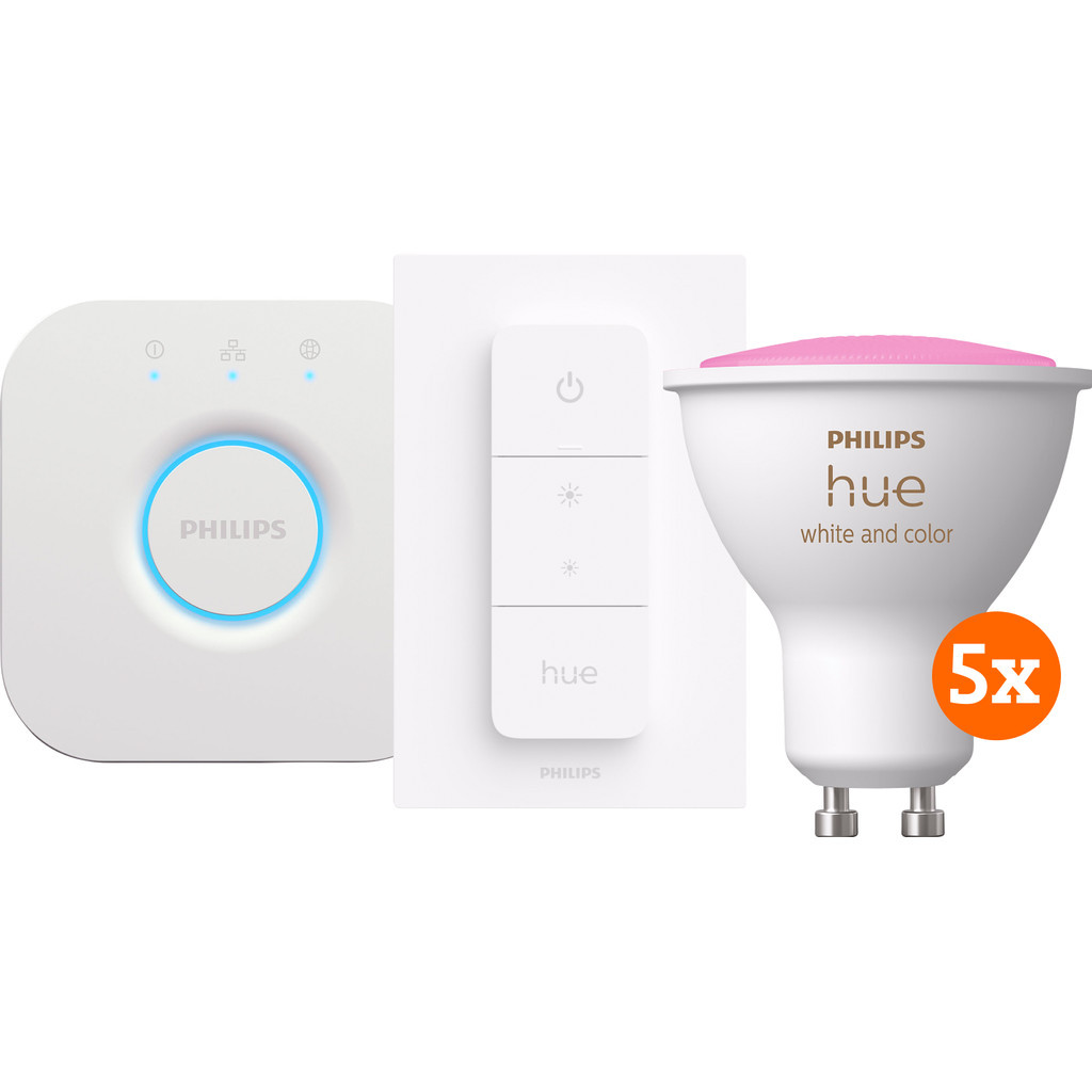 Philips Hue White & Colour Starter 5-Pack GU10 + dimmer