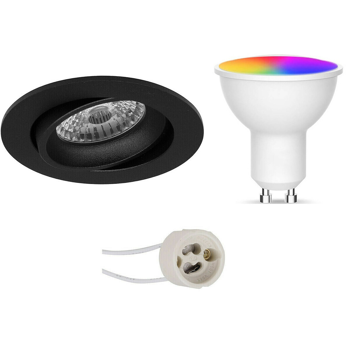 LED Spot Set GU10 - Facto - Smart LED - Wifi LED - Slimme LED - 5W - RGB+CCT - Aanpasbare Kleur - Dimbaar - Pragmi Delton Pro - Inbouw Rond - Mat Zwart - Kantelbaar - Ø82mm