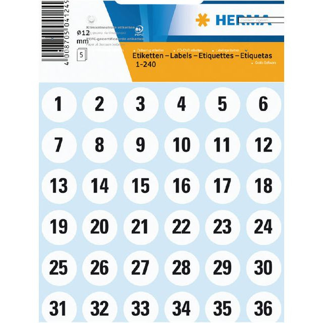 Etiket HERMA 4124 12mm getallen 1-240 240stuks | Blister a 5 vel