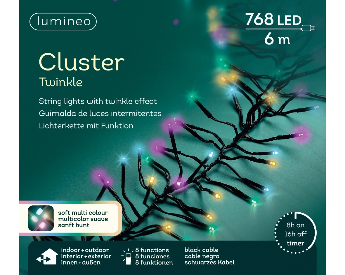 Lumineo Led cluster 6m 768l zwart/soft multi Colour