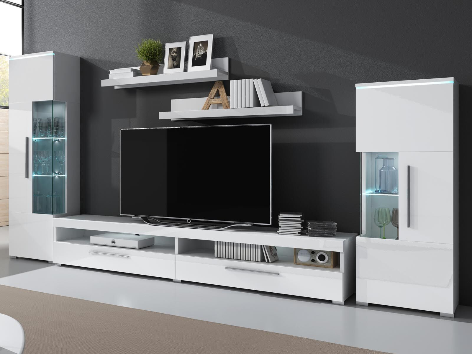 TV-meubelset INDIRA 01 4 deuren wit/hoogglans wit zonder led