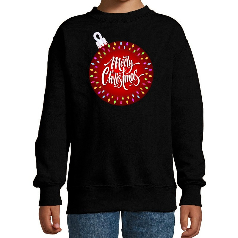 Foute kersttrui / sweater kerstbal Merry christmas zwart kids