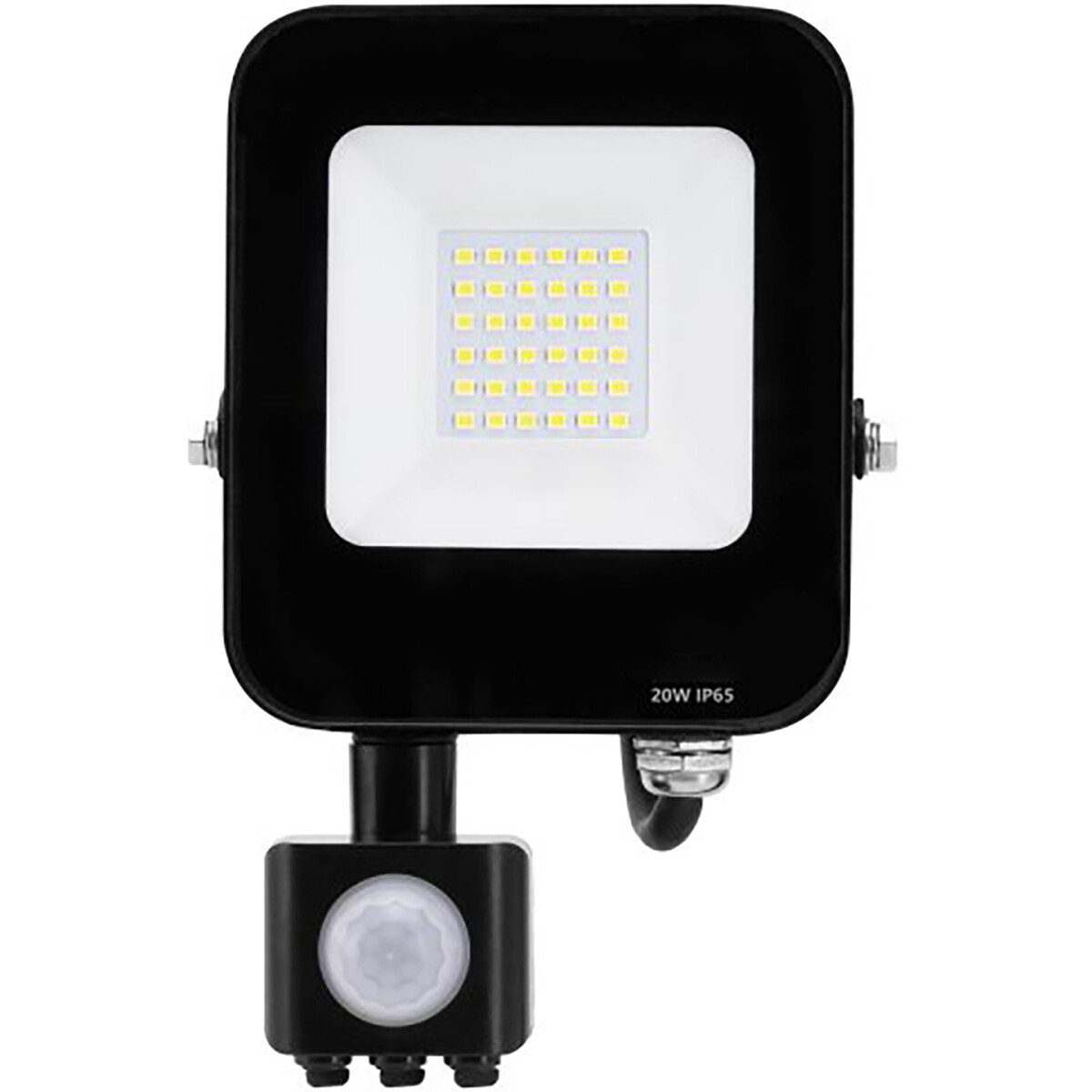 LED Bouwlamp met Bewegingssensor - LED Schijnwerper - Aigi Rekan - 20 Watt - Helder/Koud Wit 6500K - Waterdicht IP65 - Rechthoek - Mat Zwart - Aluminium