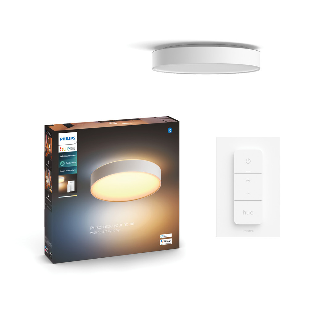 Philips Hue Devere M White Ambiance badkamerplafondlamp Wit + dimmer