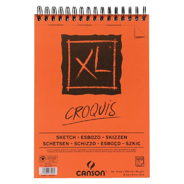 Schetsblok Canson XL Croquuis A4 90gr spiraal 120vel | 5 stuks