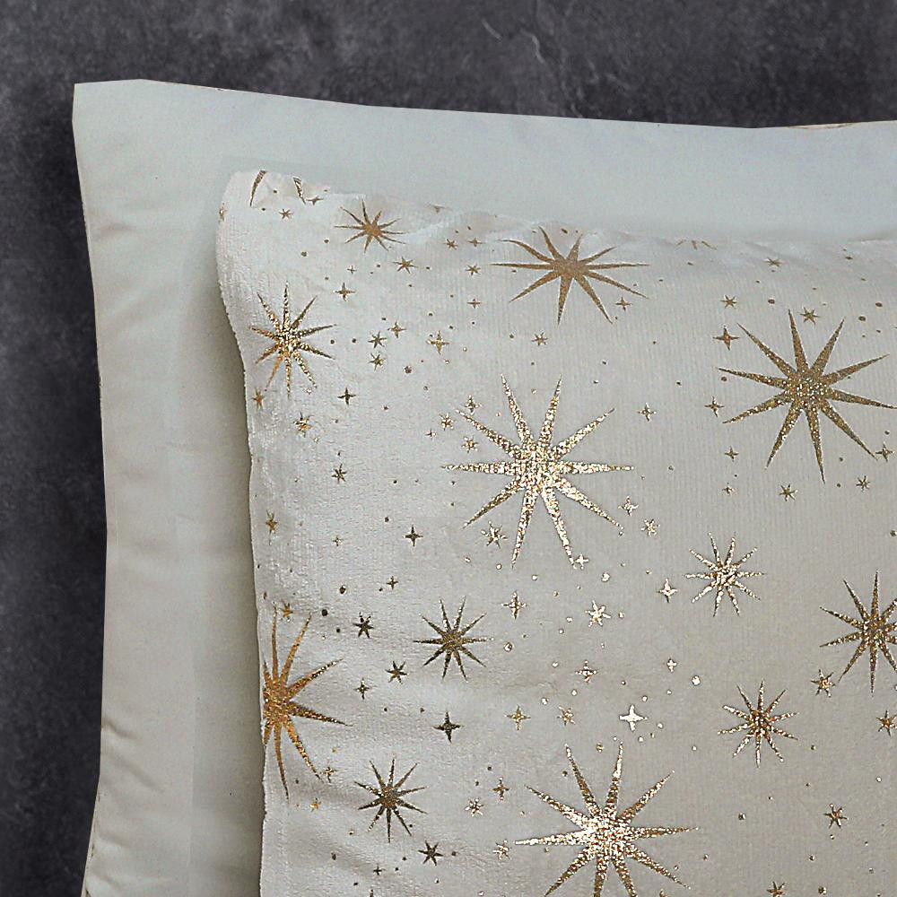 RoyalTextile - Glamour Stars Foil Dekbedovertrek Flanel - Crème - 240 x 220