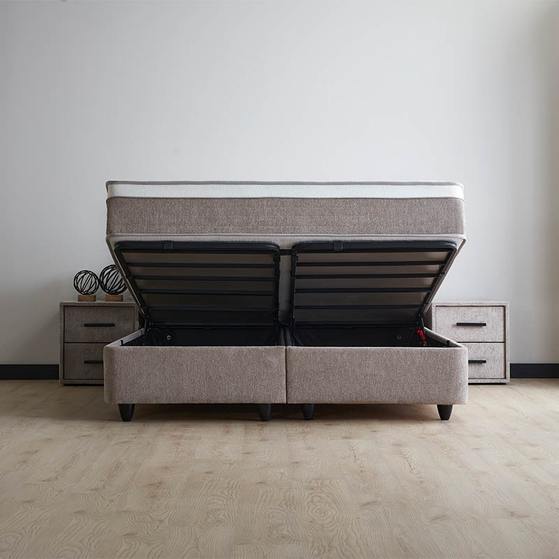 1-Persoons Boxspring Met Opbergruimte Maya - Taupe 90x200 cm - Pocketvering - Inclusief Topper - Dekbed-Discounter.nl