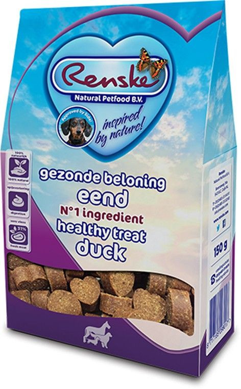 Renske Gezonde Beloning Hartjes eend hondensnacks 150gr