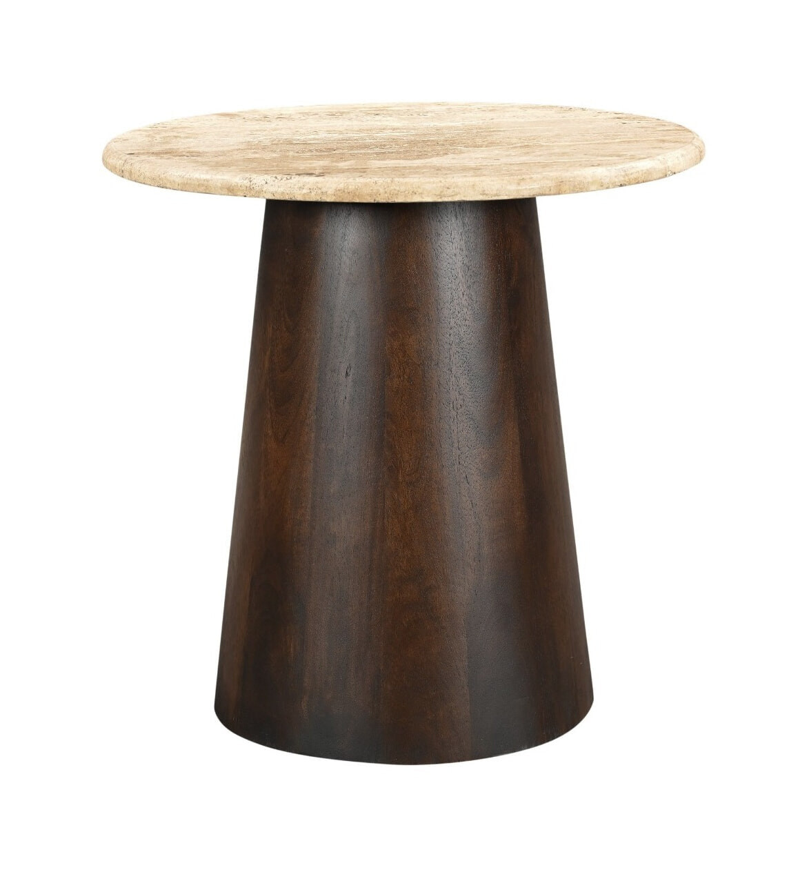 Livingfurn Ronde Bijzettafel Valentino Mangohout en Travertin, 44cm - Bruin