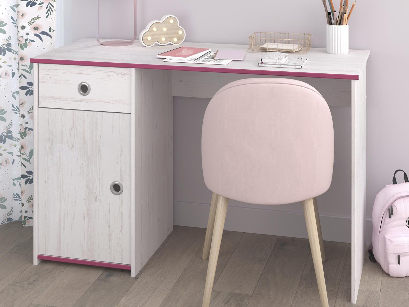 Bureau SMOOKIE witte pijnboom/roze