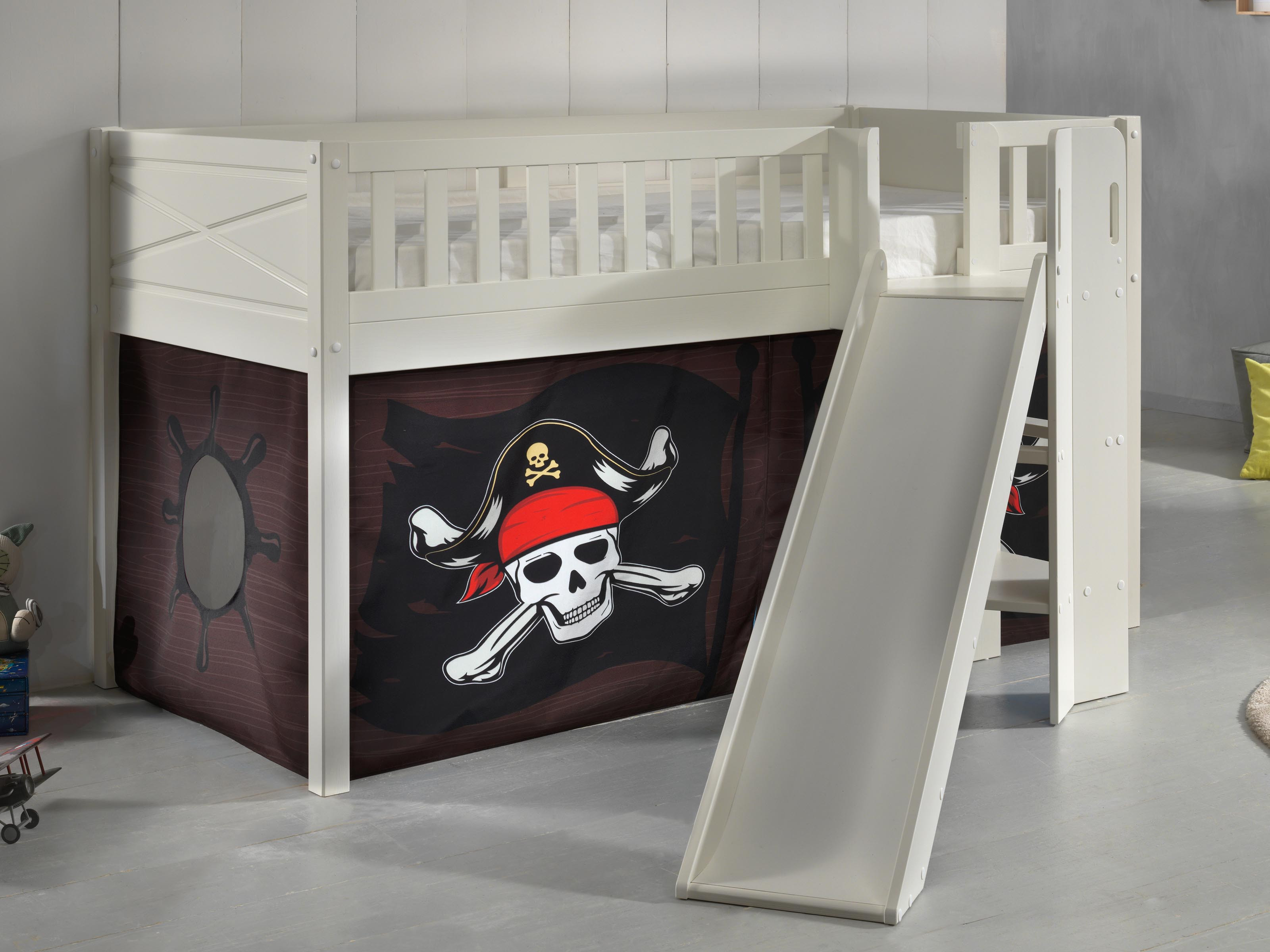 Bed SCOTY met glijbaan 90x200 cm witte pijnboom tent pirates of the Caribbean