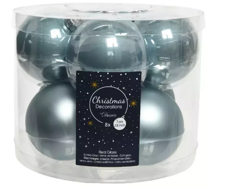 Decoris kerstballen glas 8st blauw 7cm