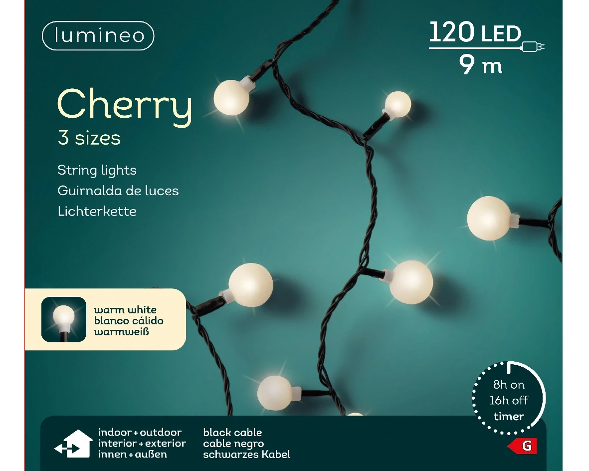 Lumineo cherry Ledverlichting 9m 120led zwart/Warm wit