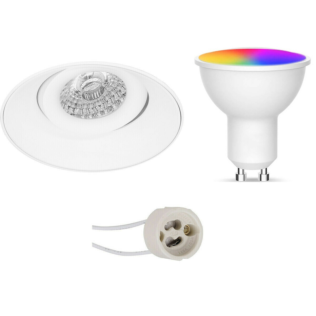 LED Spot Set GU10 - Facto - Smart LED - Wifi LED - Slimme LED - 5W - RGB+CCT - Aanpasbare Kleur - Dimbaar - Pragmi Nivas Pro - Inbouw Rond - Mat Wit - Trimless - Kantelbaar - Ø150mm