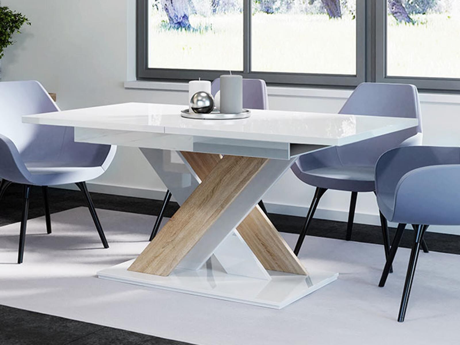 Verlengbare eettafel BRONNIE 140>180 cm hoogglans wit/sonoma eik