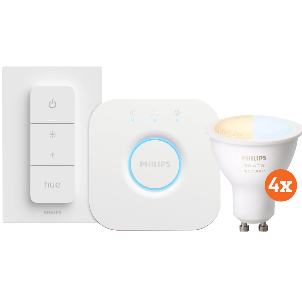 Philips Hue White Ambiance Starter Pack GU10 met 4 lampen, dimmer + Bridge