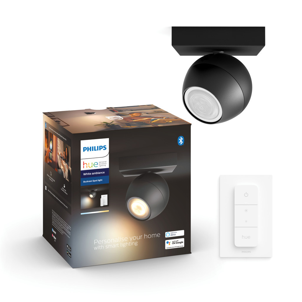 Philips Hue Buckram 1-Spot opbouwspot White Ambiance Zwart + dimmer