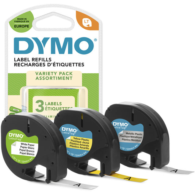 Labeltape Dymo Letratag 91240 3-pack assorti