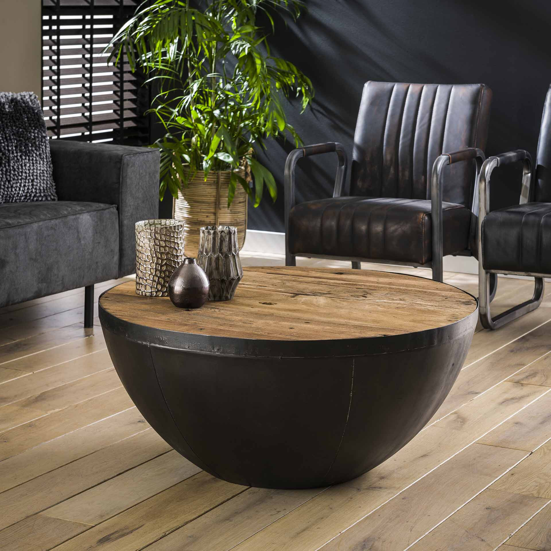 LifestyleFurn Salontafel Raft - Zwart / Naturel, Ø90cm - Rond