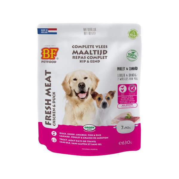 BF Petfood Vleesvoeding kip met eend hondenvoer (portieverpakking) 630 g