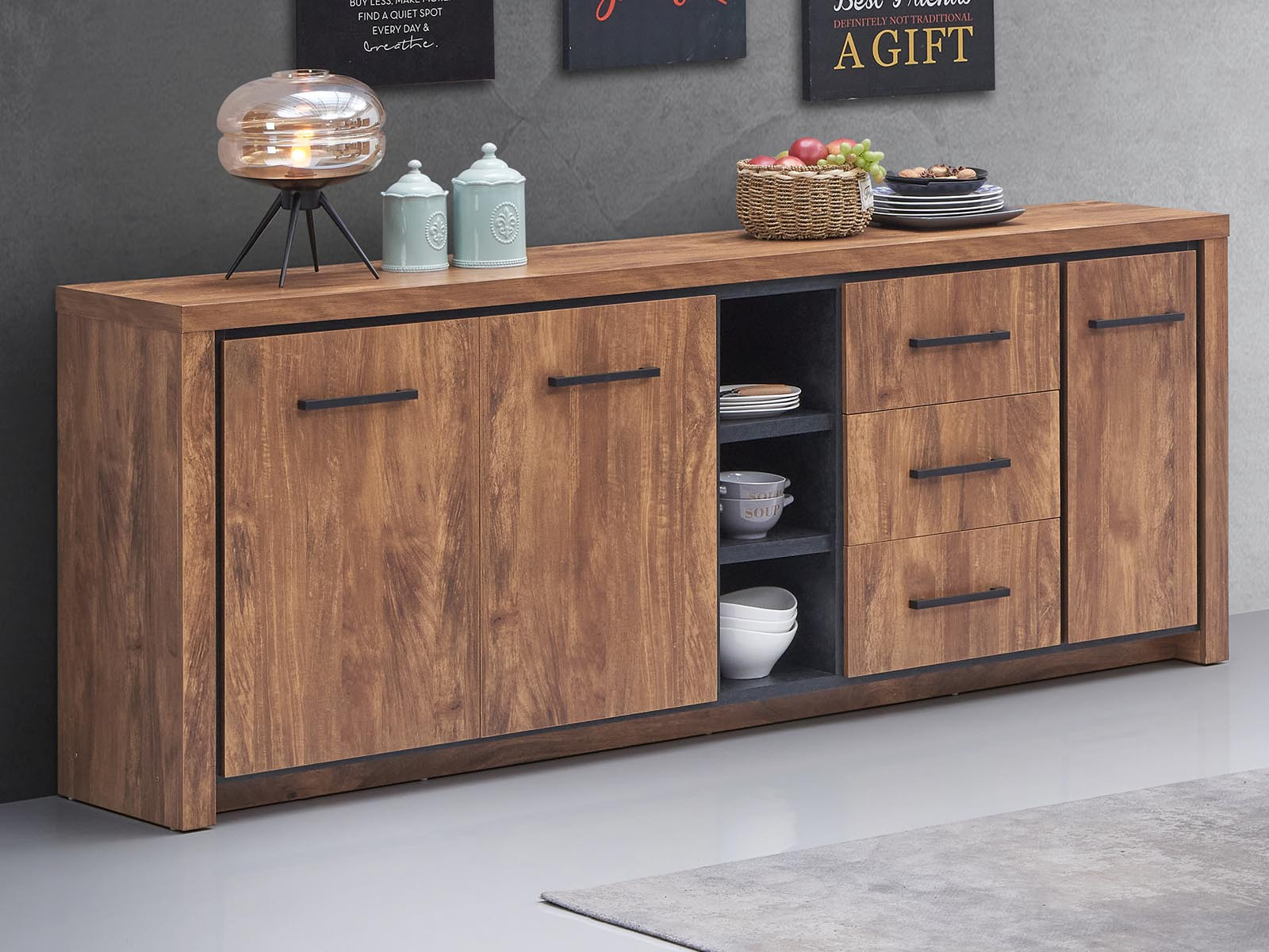 Dressoir ENZO 3 deuren 3 lades acacia eik