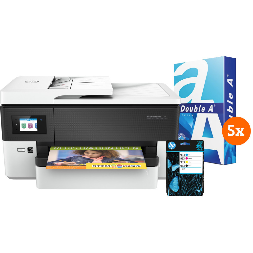 HP Officejet 7720 + 1 set extra inkt + 2.500 vellen A4 papier