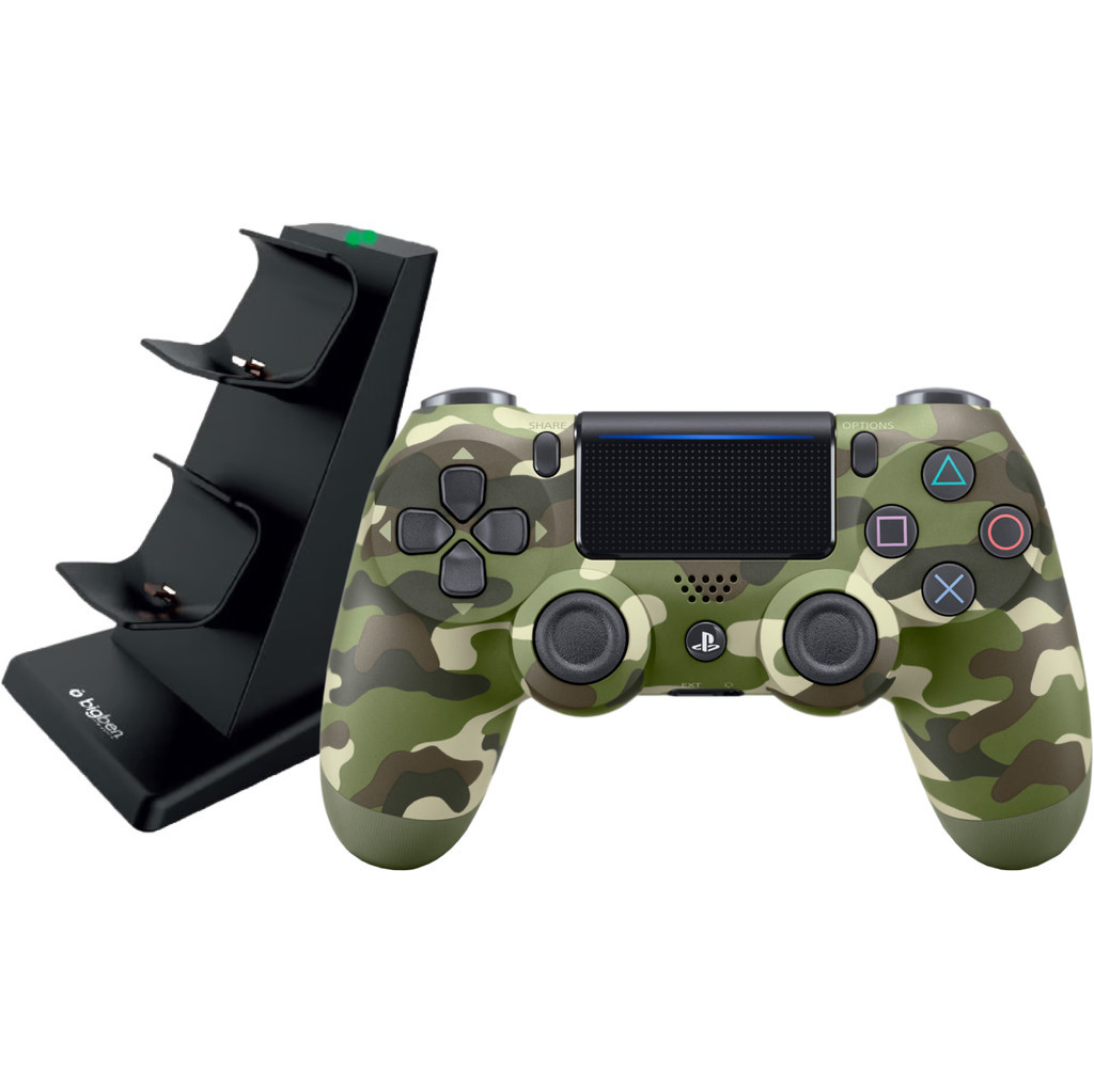 Sony DualShock 4 Controller Groen Camo + Bigben DualShock 4 Oplaadstation PS4