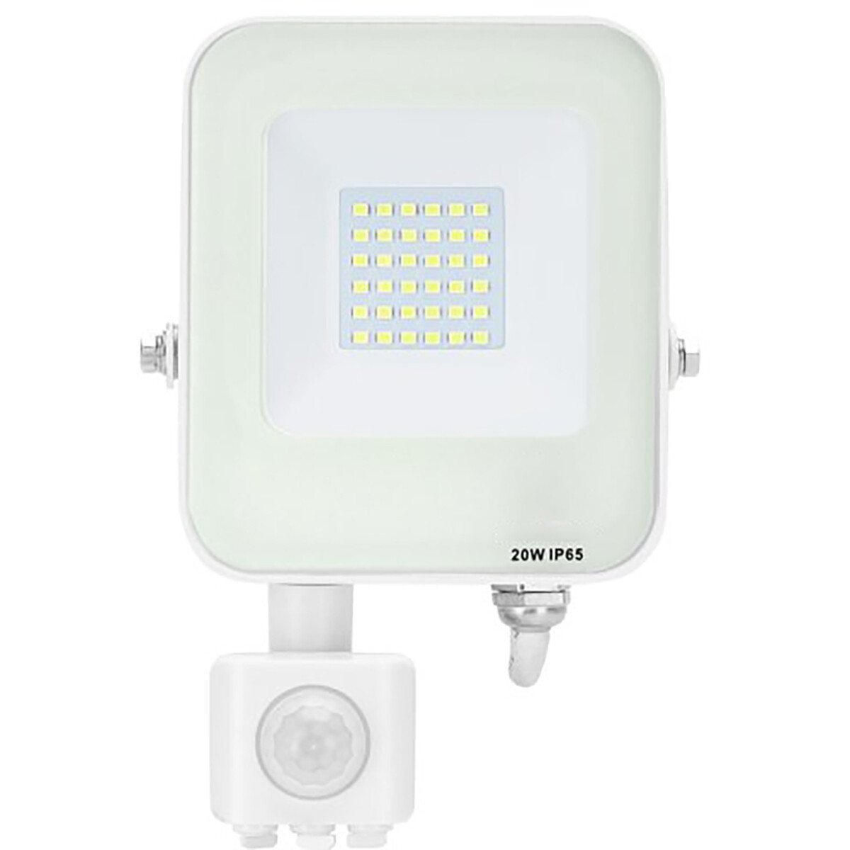 LED Bouwlamp met Bewegingssensor - LED Schijnwerper - Aigi Rekan - 20 Watt - Natuurlijk Wit 4000K - Waterdicht IP65 - Rechthoek - Mat Wit - Aluminium