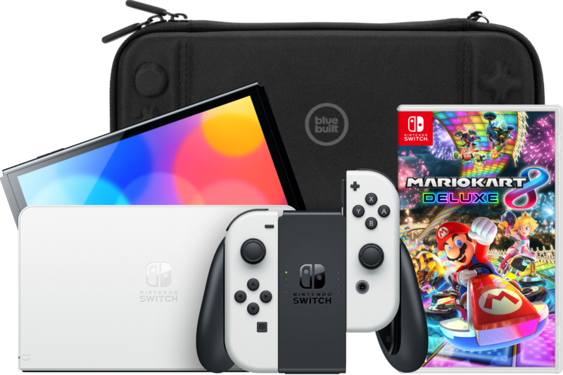 Nintendo Switch OLED Wit + Mario Kart 8 Deluxe + BlueBuilt Beschermhoes