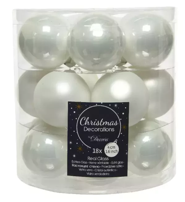 Decoris kerstballen glas winterwit 4cm 18st