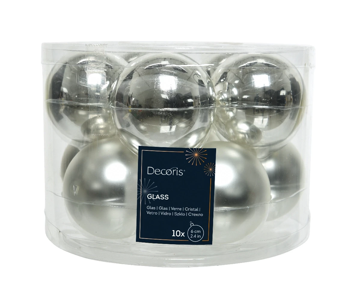 Decoris kerstballen Glas 10st zilver 6cm