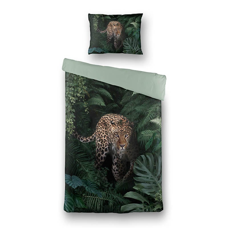 Dekbedovertrek Jungle Cheetah Dekbedovertrek - Eenpersoons (140x220 cm) - Groen & Roze Polyester-katoen - Dessin: Dieren - Luna - Dekbed-Discounter.nl