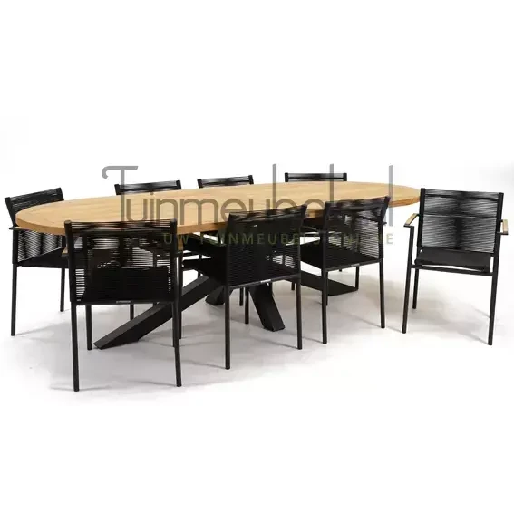 Tuinstoel Jakarta zwart met Mistral tafel 280 cm