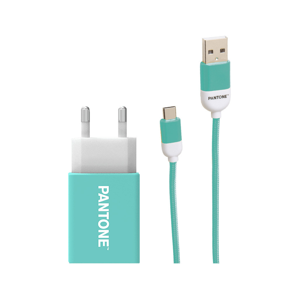 Pantone Oplader 10W + Usb C Kabel 1,5m Nylon Lichtblauw