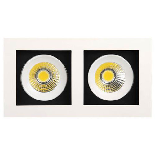 LED Spot - Inbouwspot Dubbel - Rechthoek 16W - Warm Wit 2700K - Mat Wit Aluminium - Kantelbaar 185x100mm