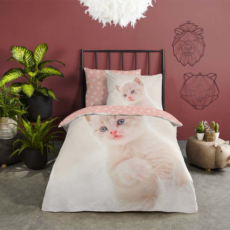 Kinderdekbedovertrek Dekbedovertrek Catty - 200x140 cm Roze - Dessin: Dieren - Good Morning - Dekbed-Discounter.nl