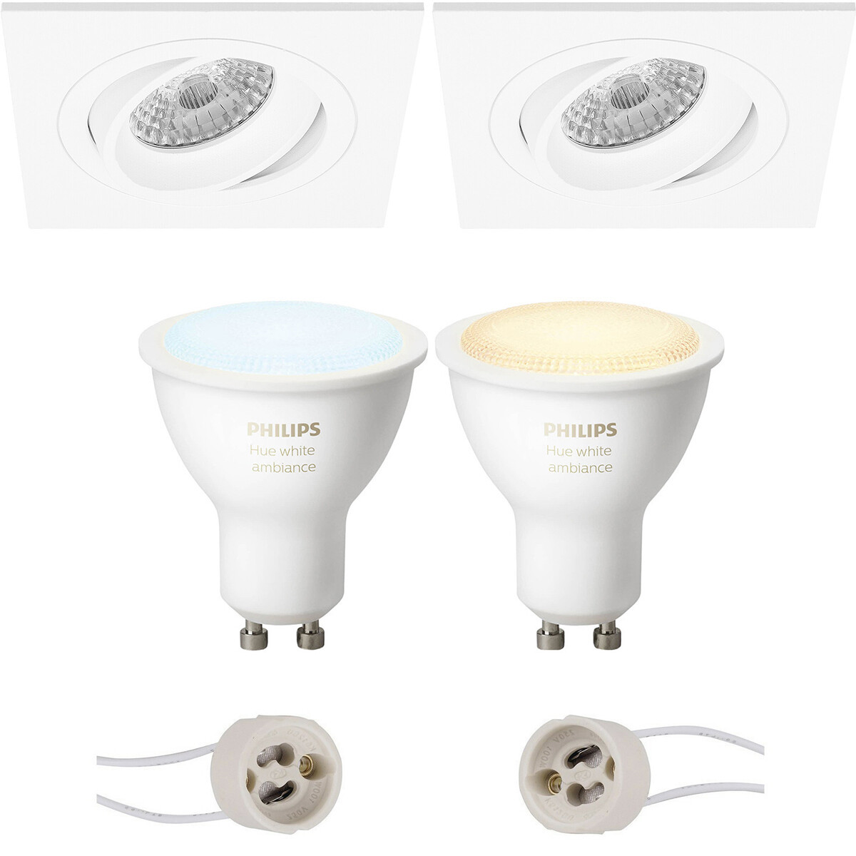 Pragmi Borny Pro - Inbouw Vierkant - Mat Wit - Kantelbaar - 92mm - Philips Hue - LED Spot Set GU10 - White Ambiance - Bluetooth