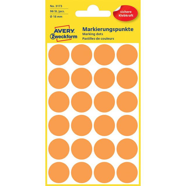 Etiket Avery Zweckform 3173 rond 18mm lichtoranje 96stuks | 10 stuks